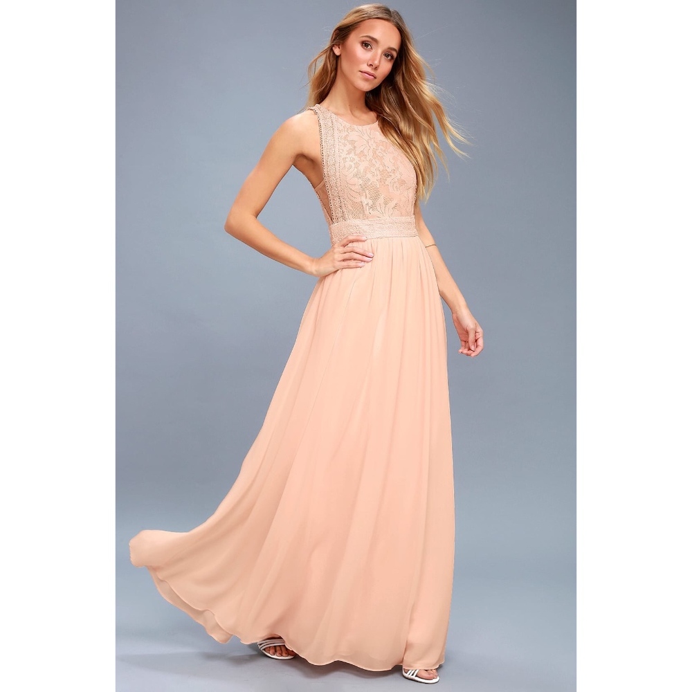 Forever And Always Blush Pink Lace Maxi Dress